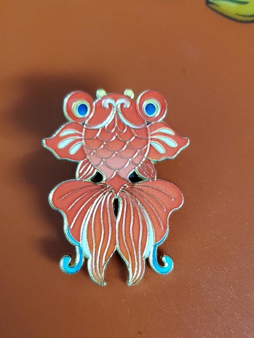 Enamel Goldfish Pin - Coral & Teal